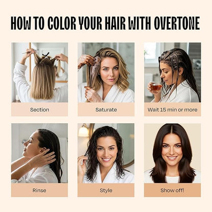 Overtone Color Depositing Semi-Permanent Hair Dye Conditioner - 8 oz For Natural & Color-Treated Hair, Moisturizing Shea Butter & Coconut Oil - Vegan & Cruelty-Free, Espresso Brown