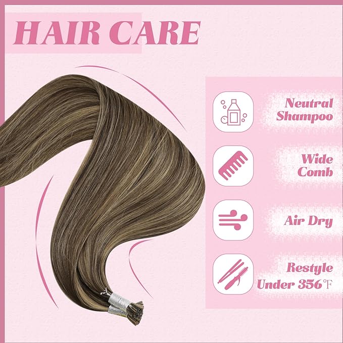 YoungSee Itip Hair Extensions Real Human Hair Brown I Tips Hair Extensions for Women Highlight Dark Brown and Blonde Itip Hair Extension for Long Hair 24In Invisible Keratin Hair Extension 50g 50s