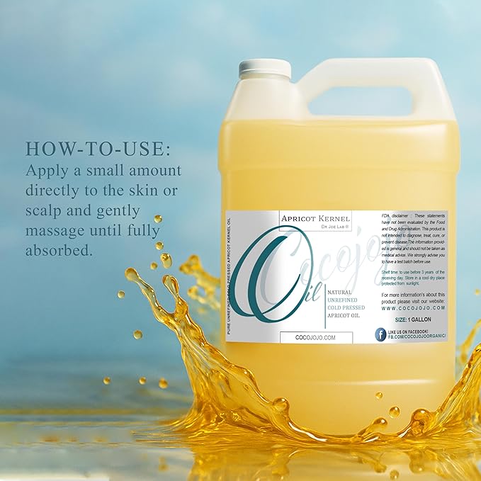 Dr Joe Lab Apricot Kernel Oil - Cold Pressed Unrefined Raw with Scent Pure Natural Moisturizing for Hair and Skin (1 Gallon)