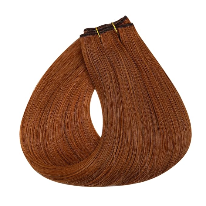 Full Shine Copper Hair Extensions Sew In Hair Extensions Real Human Hair For Women Color Copper Brown Double Weft Extensions Remy Straight Hair Invisible Sew In Extensions 14 Inch 100G