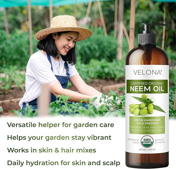 velona Neem Oil USDA Certified Organic - 64 Fl Oz | 100% Pure and Natural Carrier Oil | Virgin, Unrefined, Cold Pressed | Hair, Body and Skin Care | Use Today - Enjoy Results