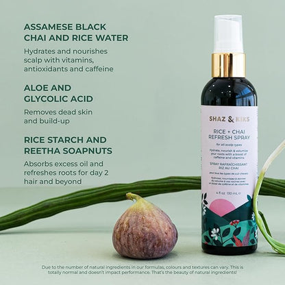 SHAZ & KIKS Rice+Chai Refresh Spray | Revitalize and Awaken Your Roots | Boost of Multi-Nutrient Scalp Hydration in between Wash Days, 4 oz