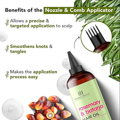 Botanic Hearth Rosemary & Batana Hair Oil with Biotin | 100% Natural Oils | Non-Sticky, Fast Absorbing | Promotes Hair Growth, Nourishment & Shine | 5-in-1 Hair Care | 6.7 fl oz Set of 2 - Hair Tonic