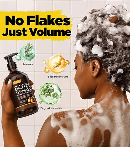 Spartan Root Activator Biotin Hair Growth Shampoo, Nourishing Tames Frizz with HA&B5, Anti Dandruff Rosemary Shampoo Batana Oil Dht Blocker,Organic Sulfate Free Hair Care Men Women 10.14 Fl Oz