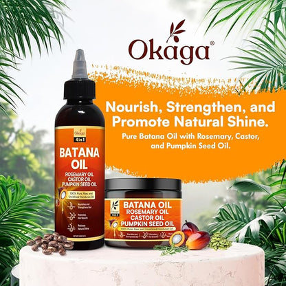 Batana Oil and Cream for Hair Growth Bundle, Rosemary, Castor, and Pumpkin Seed Oils, Pure & Unrefined, Nourishes, Revives Scalp & Strands, Softens, Smooths, Strengthens for All Hair Types