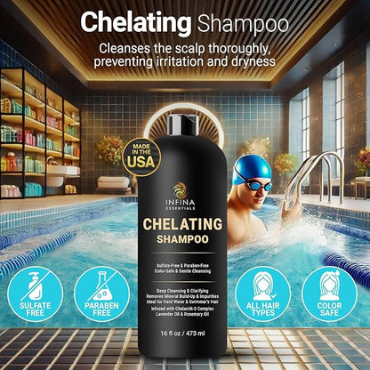Chelating Hard Water Shampoo with Chelactik-3 & Rosemary Oil - Color Safe Metal Detox Shampoo for Build-Up & Swimmers Hair - 16 fl oz