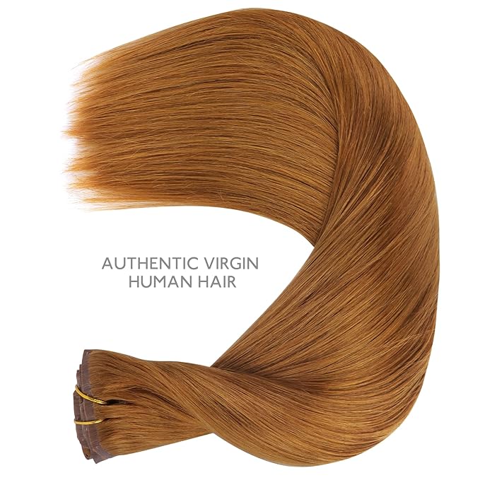 WENNALIFE Seamless Clip In Hair Extensions Human Hair, 16 Inch 130g 7pcs Auburn Ginger Real Hair Extensions Clip in Human Hair Invisible PU Skin Weft Natural Remy Human Hair Extensions