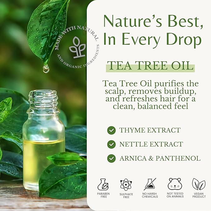 Tea Tree Oil Shampoo, Soothes Itchy & Dry Scalp, Deep Cleansing for Dandruff & Buildup, Hydrates & Refreshes, Sulfate Free, Natural Shampoo for Women & Men – 16 fl oz