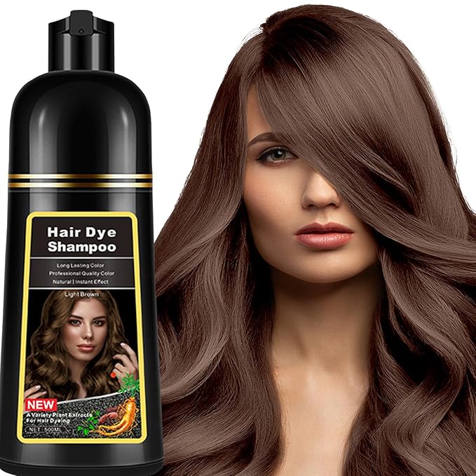 Instant Light Brown Hair Dye Shampoo 3 in 1, Herbal Coffee Hair Color Shampoo For Men Women, Long lasting & Easy to Apply Light Brown Hair Dye 17.6 Fl Oz