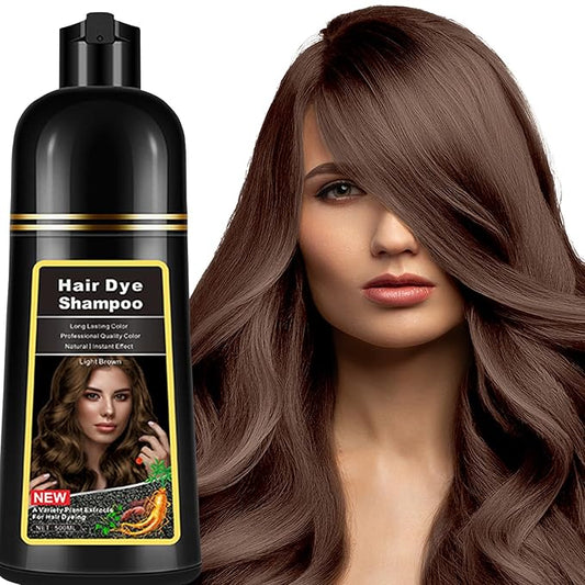 Instant Light Brown Hair Dye Shampoo 3 in 1, Herbal Coffee Hair Color Shampoo For Men Women, Long lasting & Easy to Apply Light Brown Hair Dye 17.6 Fl Oz