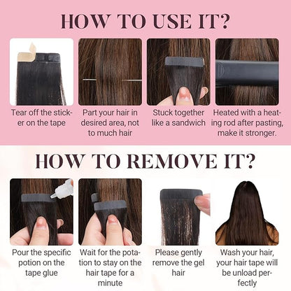 MAXITA Tape in Hair Extensions Human Hair Dark Brown 18 Inch 100g 40pcs Remy Human Hair Extensions Straight Seamless Tape in Skin Weft Extensions for Women