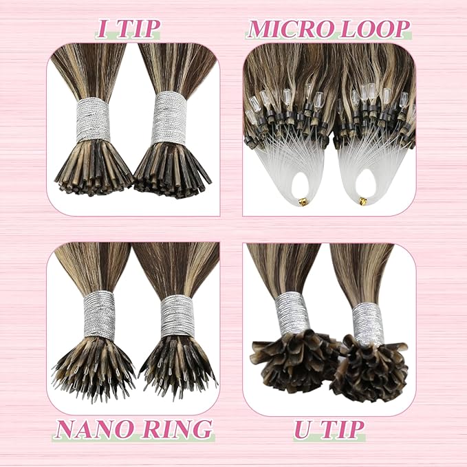 YoungSee U Tip Hair Extensions Human Hair Brown with Blonde Highlight U Tips Hair Extensions Real Human Hair Brown Ktip Human Hair Extensions Highlight Hair Extensions U Tip for Women 14In 1G/S 50G