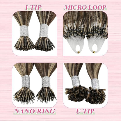 YoungSee U Tip Hair Extensions Human Hair Brown with Blonde Highlight U Tips Hair Extensions Real Human Hair Brown Ktip Human Hair Extensions Highlight Hair Extensions U Tip for Women 14In 1G/S 50G