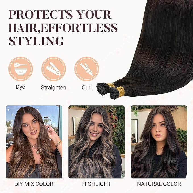 MAXITA I Tip Hair Extensions Human Hair,Dark Brown 100g/50s 18 Inch, Comfortable Wear, 100% Remy Human Hair, Real Human Itip Keratin Hair Extensions
