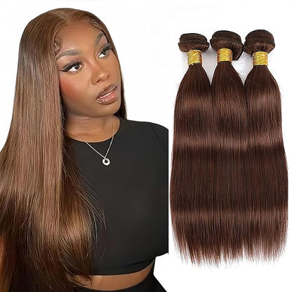 Brown Bundles Human Hair Color 4 Straight Bundles 24 26 28 Inch Niegmeag Virgin Soft and Sikly Remy Hair Extensions Double Weft Hair Weave