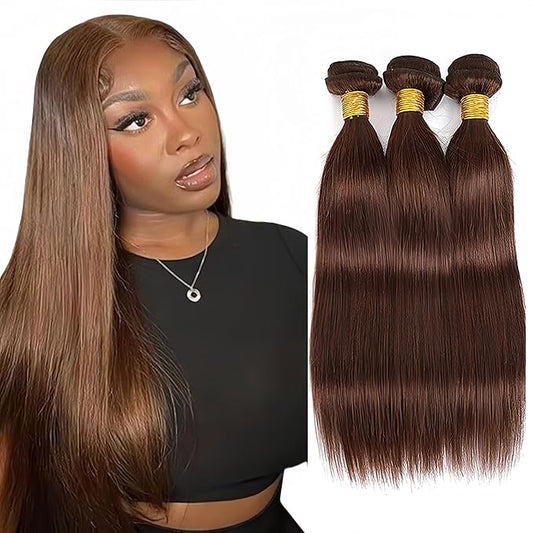 Brown Bundles Human Hair Color 4 Straight Bundles 24 26 28 Inch Niegmeag Virgin Soft and Sikly Remy Hair Extensions Double Weft Hair Weave