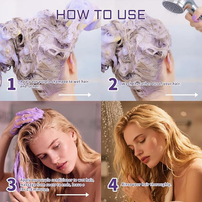 Purple Shampoo & Conditioner Set for Blonde, Silver, Brown, Bleached & Highlighted Hair - Tones Brassiness, Restores Damaged Hair, Deeply Hydrates & Enhances Shine - Color-Safe, 2 x 10.1 oz