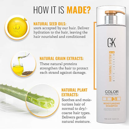 GK HAIR Sulfate-Free Moisturizing Shampoo for Women Deep Conditioning Hair Mask with Keratin and Argan Oil Frizz Control Hydrate Treatment for Dry Color-Treated Damaged Hair – 33.8 Ounce
