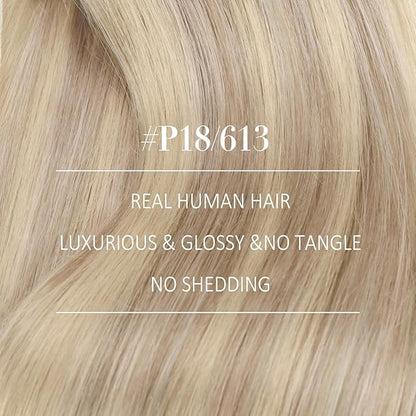 YoungSee Clip in Human Hair Extension Highlight Clip in Hair Extensions Human Hair Warm Ash Blonde Highlights Bleach Blonde Thick Human Hair Extensions 120G 22Inch 7Pcs