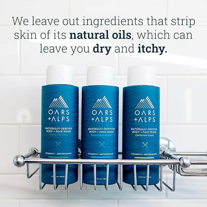 Oars + Alps Men's Moisturizing Body and Face Wash, Skin Care Infused with Vitamin E and Antioxidants, Sulfate Free, Alpine Tea Tree, 3 Pack