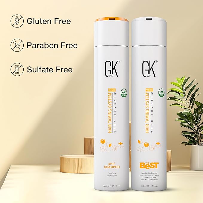 GK HAIR The Best Vegan Keratin Treatment Kit 10.1 fl oz – Pre Treatment Shampoo Straightening Complex for Smooth Silky Frizz-Free Hair Professional Long Lasting Smoothing System