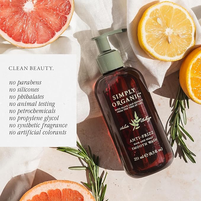SIMPLY ORGANIC Frizz Control Hair Shampoo Scalp Wash Made in Italy, All Natural Cruelty Free Hair Care for Women & Men with Aloe Leaf Juice & Olive Leaf Extract, 251ml/8.5floz, ANTI-FRIZZ