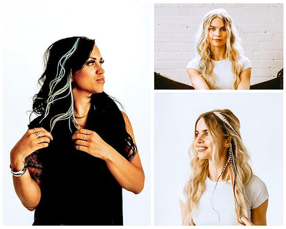 21 Hot Pink & Turquoise Grizzly Hair Extensions – 9”–14” Long – DIY Rooster Kit with 20 Micro-Link Beads – 100% Real Feathers – Eye-Catching Boho Style