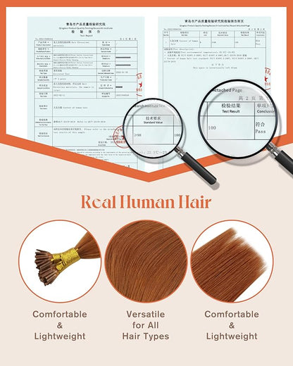Sunny Hair I Tip Hair Extensions Human Hair Copper I Tips Hair Extension Real Human Hair for Women I Tip Hair Extensions Human Hair Soft and Silky Itip Hair Extensions 16inch 50G 80S