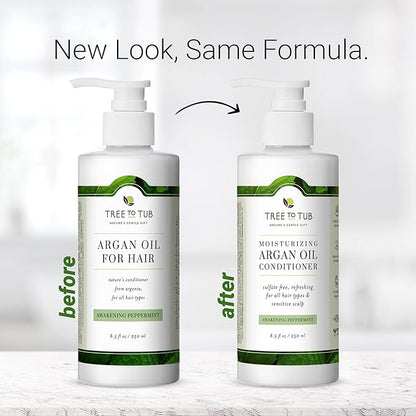 Tree to Tub All Hair Type Hydrating Argan Oil Conditioner for Dry or Oily Hair & Sensitive Scalp - Moisturizing Sulfate Free Conditioner for Women & Men w/Organic Coconut Oil, All Natural Peppermint