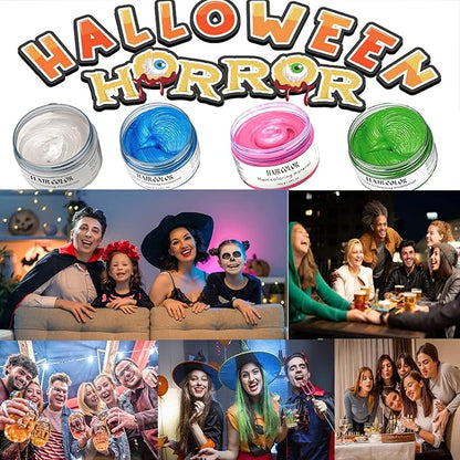 Temporary Hair Color Spray, Natural Hair Coloring Wax Material Disposable Hair Styling Clay Ash for Cosplay, Party, Masquerade, Halloween (Blue, White, Green, Pink, 1 Pack)
