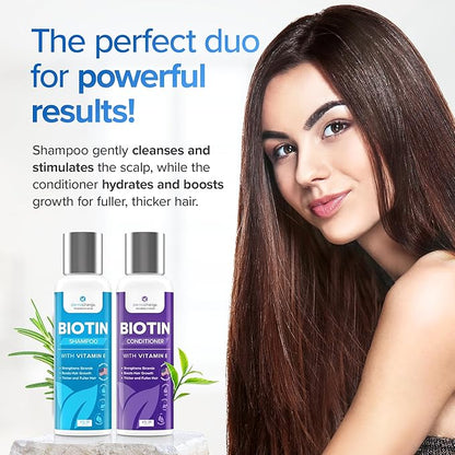 Biotin Hair Growth Shampoo and Conditioner Set - Sulfate Free, Deep Conditioner for Dry Damaged Hair - Made in USA (4 oz)