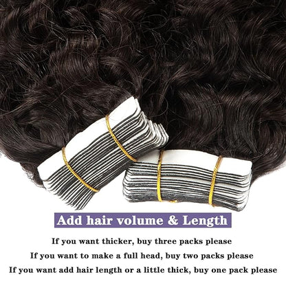 Anrosa Human Hair Tape-in Extensions - Darkest Brown Jerry Curly 3B 3C Kinky Curly for Black Women - 18 Inch, 50g, 20pcs