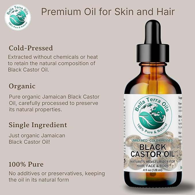 Bella Terra Oils - Jamaican Black Castor Oil 16 oz - Embrace the Richness, Enhanced with Essential Nutrients, For Silky-Smooth Skin