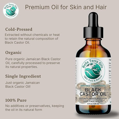 Bella Terra Oils Black Castor Oil for Lustrous Hair and Smooth Skin – 1 gallon, Nourishing and Revitalizing, Pure, Unrefined