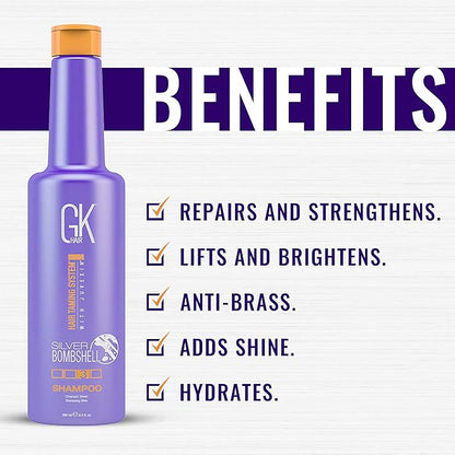 GK HAIR Global Keratin Purple Shampoo/Toner Silver Bombshell 280ml I Leave In Bombshell Cream (100ml/ 3.4 fl. oz)