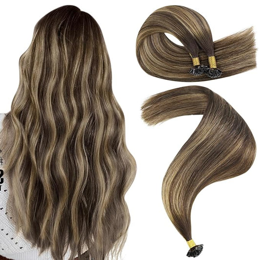 YoungSee Ktip Human Hair Extensions Balayage Brown with Caramel Blonde K Tip Hair Extensions Remy Hair Balayage K Tip Hair Extensions Ombrebrown 18In K Tips Hair Extensions Real Human Hair 50S/50G