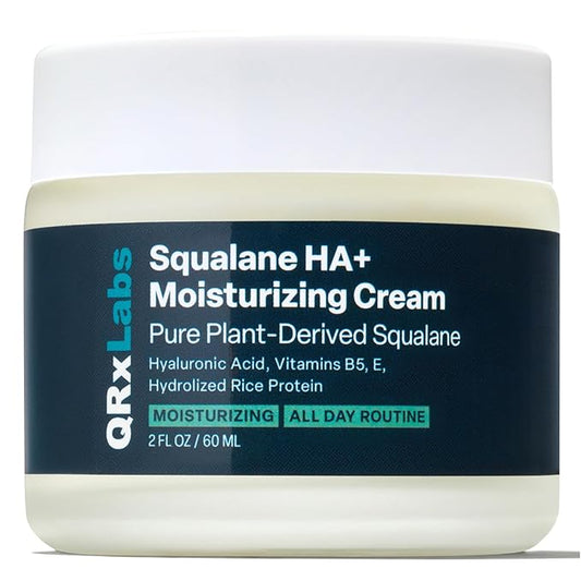 QRxLabs Plant-Based Squalane Moisturizer Cream - 2 fl oz (60 mL) - Face & Body Hyaluronic Acid Moisturizer