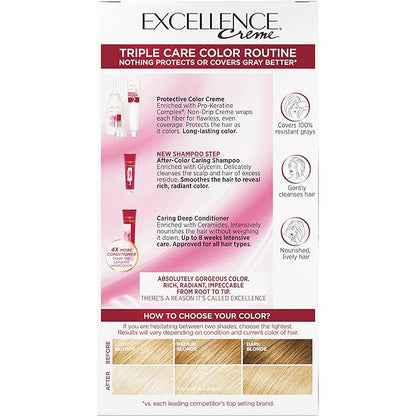 L'Oreal Paris Excellence Creme Permanent Triple Care Hair Color, 9.5NB Lightest Natural Blonde, Gray Coverage For Up to 8 Weeks, All Hair Types, Pack of 1
