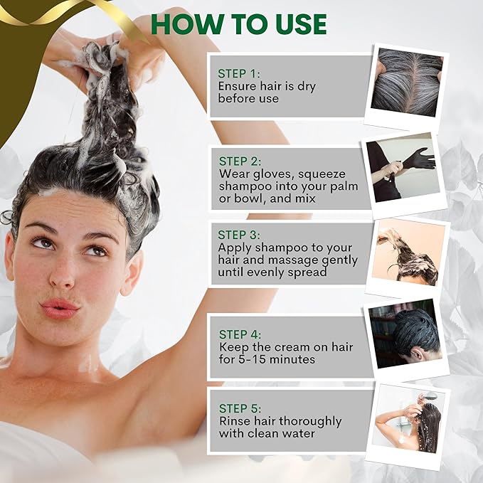 Black Hair Dye Shampoo – Instantly Covers Gray Hair in Minutes – 10-in-1 Herbal Hair Color – No Stain, Ammonia-Free, Natural – For Men & Women
