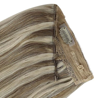 YoungSee Wire Hair Extensions Human Hair Blonde Highlight Hair Extensions Wire Light Brown Highlights with Blonde Smooth Wire Real Hair Extensions Remy Hair Extensions for Women 18Inch 80G