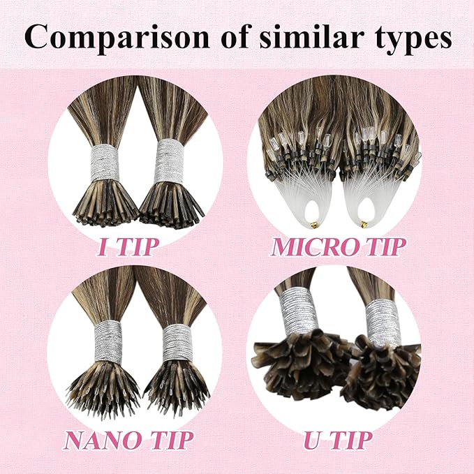 YoungSee Microlink Hair Extensions Human Hair Brown Highlight Micro Beads Hair Extensions Dark Brown Highlight Caramel Blonde Bead Hair Extensions Real Human Hair Short Hair Extensions 14 Inch 50g 50s