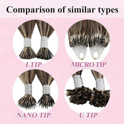 YoungSee Microlink Hair Extensions Human Hair Brown Highlight Micro Beads Hair Extensions Dark Brown Highlight Caramel Blonde Bead Hair Extensions Real Human Hair Short Hair Extensions 14 Inch 50g 50s