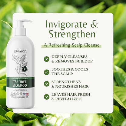 Tea Tree Oil Shampoo, Soothes Itchy & Dry Scalp, Deep Cleansing for Dandruff & Buildup, Hydrates & Refreshes, Sulfate Free, Natural Shampoo for Women & Men – 16 fl oz