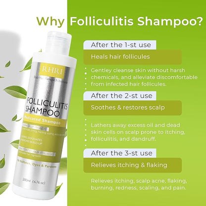 Folliculitis Shampoo | Antifungal Shampoo for Seborrheic Dermatitis, Scalp Psoriasis & Dandruff | Soothes Itchy, Dry Scalp | Cleanses, Exfoliates & Removes Build-Up | Reactivates Hair Follicles