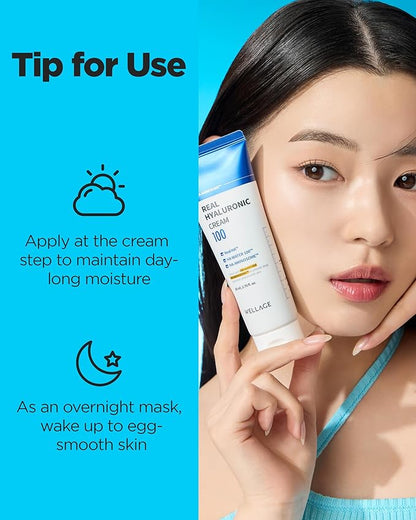 WELLAGE Real Hyaluronic Cream 100, Pure Hyaluronic Acid Korean Face Moisturizer with Ceramide Panthenol Squalane Vitamin B5 Niacinamide - Hydrating face moisturizer, Hypoallergenic, 1.69oz.