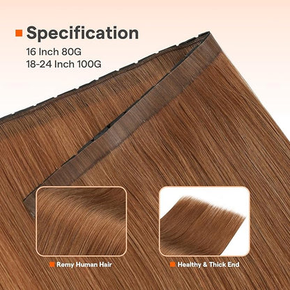 Full Shine Butterfly Weft Hair Extensions Color Copper Brown Invisible Pu Hole Weft Hand Tied Extensions Soft Hair 20 Inch Micro Ring Extensions Add Length 100G