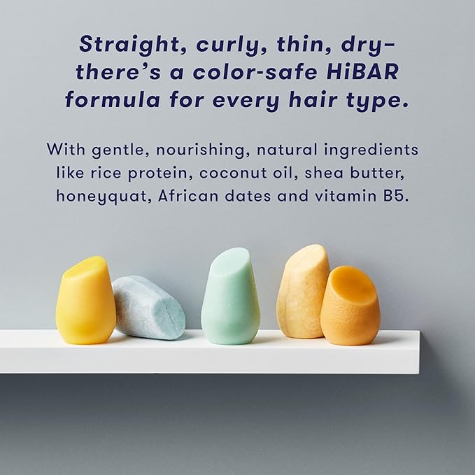 HiBAR - Moisturize Fragrance-Free Shampoo & Conditioner Set - For Dry, Frizzy Hair -Nourish & Hydrate -Coconut Oil & Vitamin B5 -Plastic, Soap, Paraben & Sulfate-Free -Color Safe & Vegan -2 Solid Bars