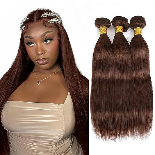 Brown Human Hair Bundles Dark Brown Straight Bundles 16 18 20 Inch Niegmeag Double Weft Color 4 Bundle Peruvian Virgin Remy Hair Extensions 150g