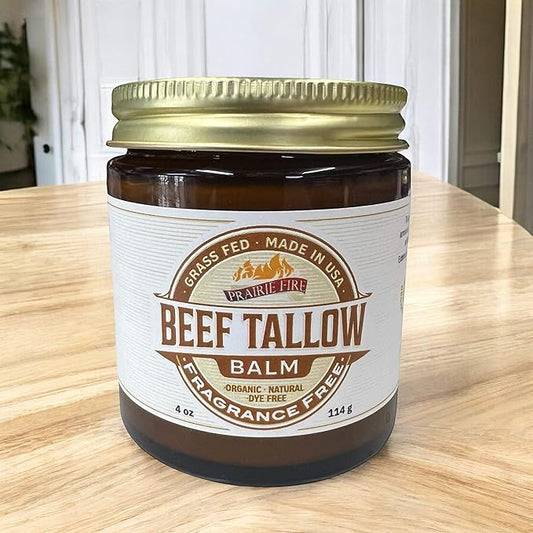 Beef Tallow Balm - 4 oz - Made in USA - Organic Grass Fed and Finished Tallow - Moisturizing Skin Care Fragrance Free