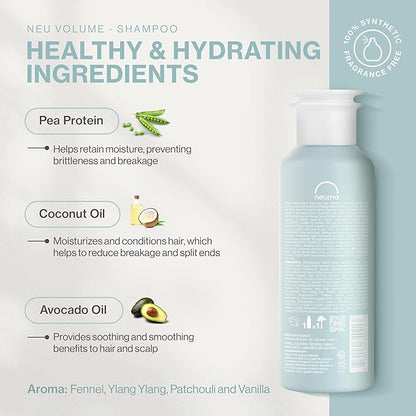 NEUMA Neu Volume Shampoo 8.5 Fl. Oz. Fennel, Ylang Ylang, Patchouli, and Vanilla Scent, Sulfate Free Shampoo